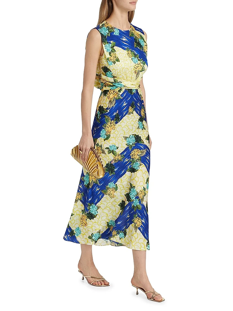 Paw25 Gwen Floral Silk Sleeveless Midi-Dress