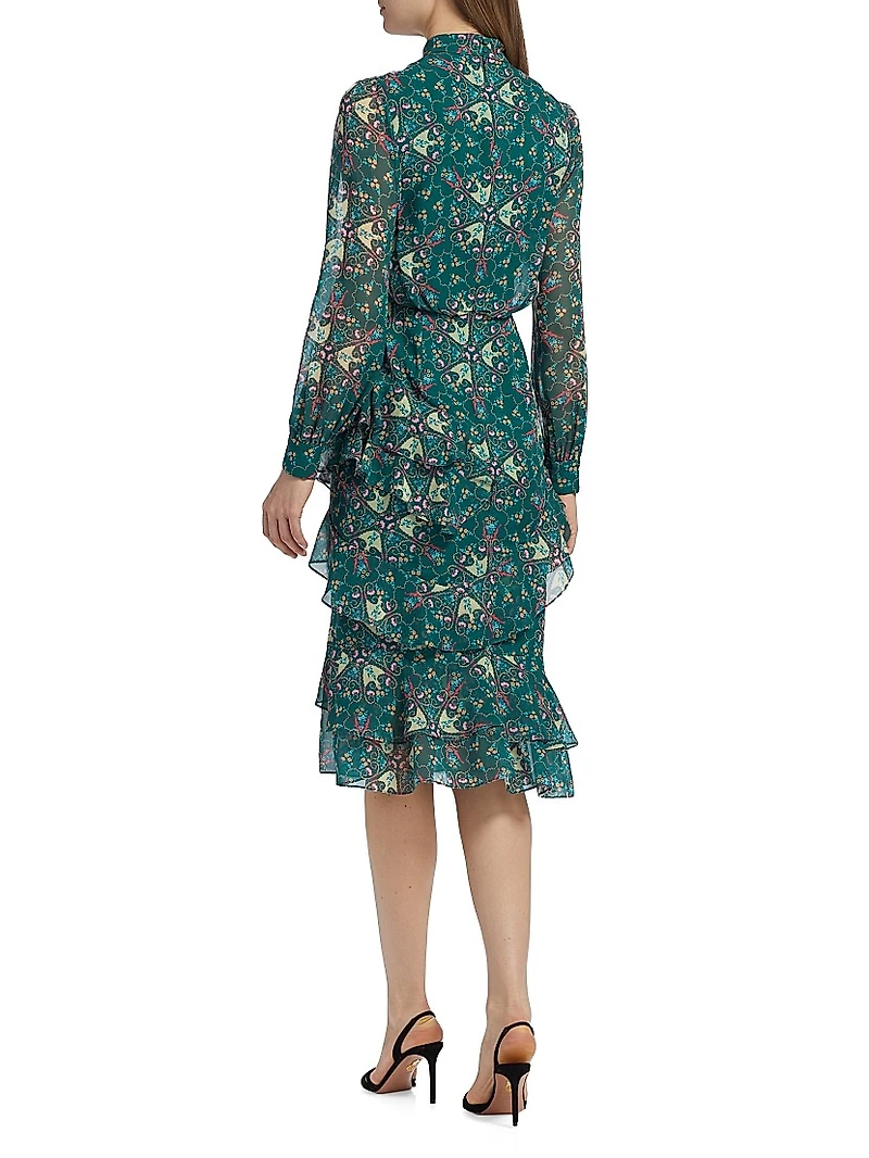 Isa Printed Ruffled Silk Midi-Dress