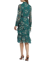 Isa Printed Ruffled Silk Midi-Dress