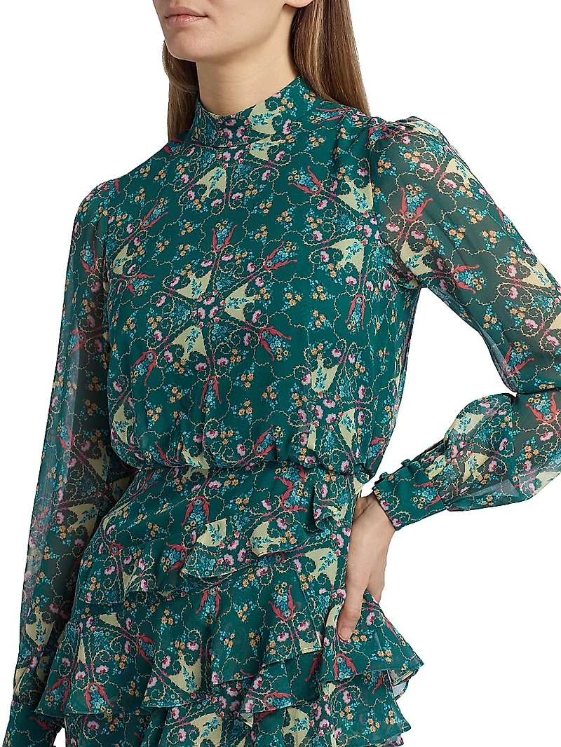 Isa Printed Ruffled Silk Midi-Dress