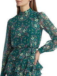 Isa Printed Ruffled Silk Midi-Dress