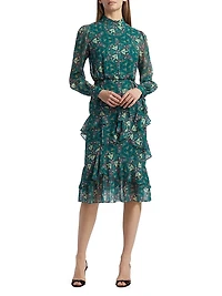 Isa Printed Ruffled Silk Midi-Dress