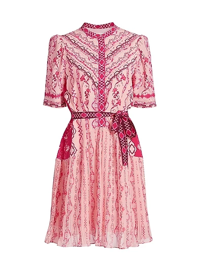 Ally Floral Silk Tie-Waist Minidress