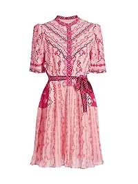 Ally Floral Silk Tie-Waist Minidress