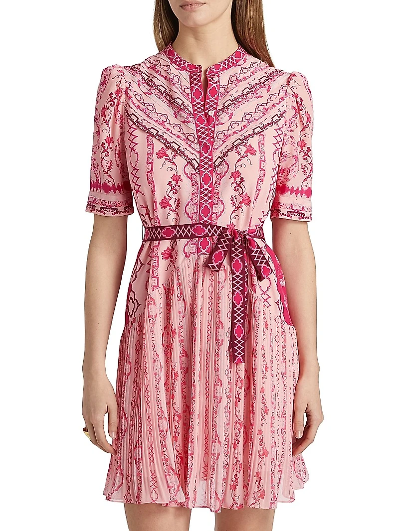 Ally Floral Silk Tie-Waist Minidress