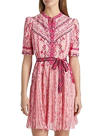Ally Floral Silk Tie-Waist Minidress