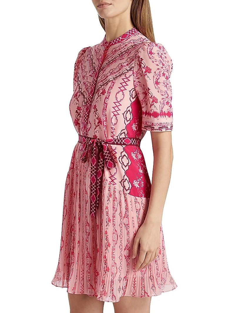 Ally Floral Silk Tie-Waist Minidress