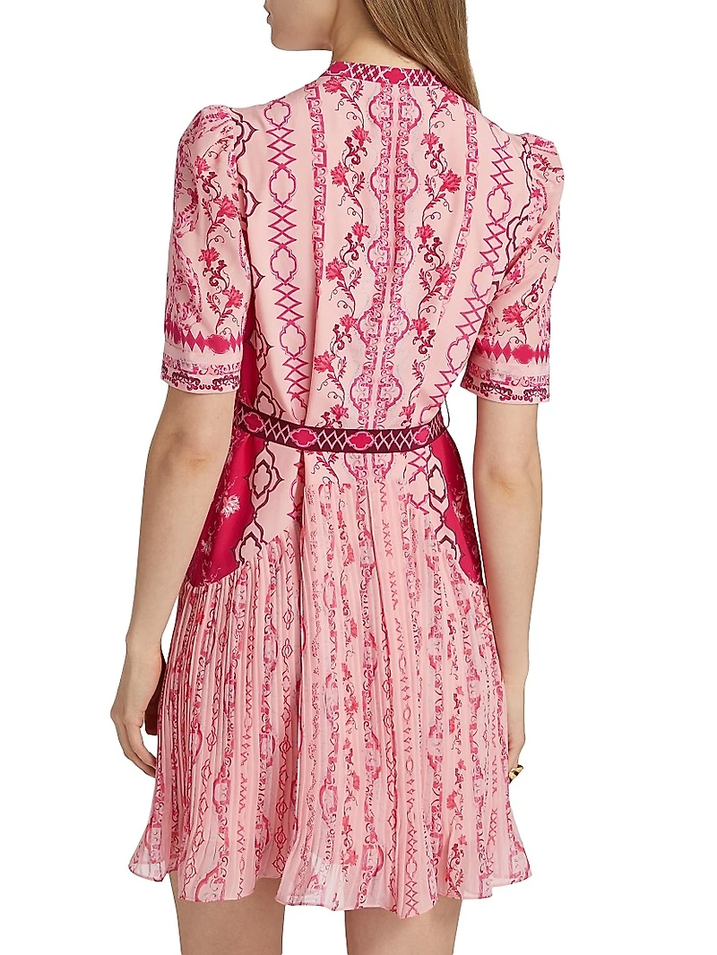 Ally Floral Silk Tie-Waist Minidress