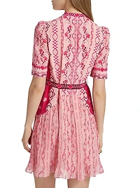 Ally Floral Silk Tie-Waist Minidress