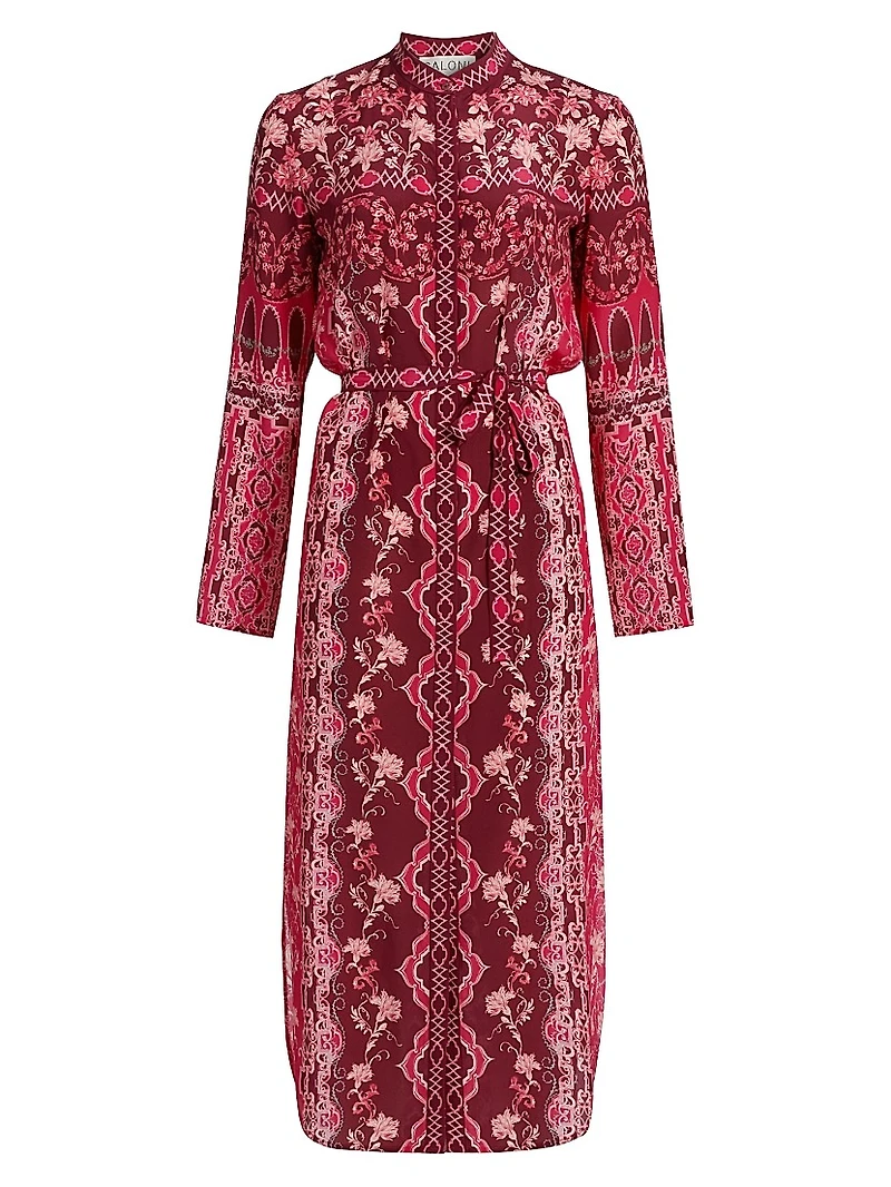 Molly D Floral Silk A-Line Midi-Shirtdress