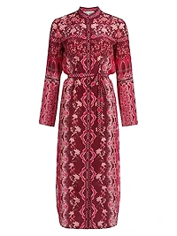 Molly D Floral Silk A-Line Midi-Shirtdress