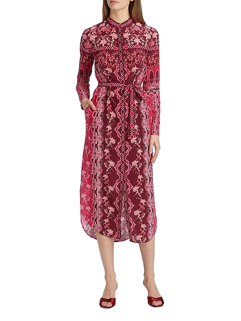 Molly D Floral Silk A-Line Midi-Shirtdress