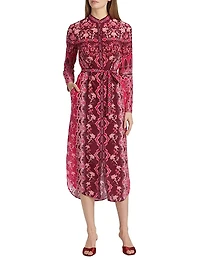 Molly D Floral Silk A-Line Midi-Shirtdress