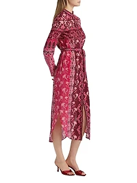 Molly D Floral Silk A-Line Midi-Shirtdress