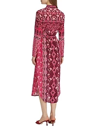 Molly D Floral Silk A-Line Midi-Shirtdress