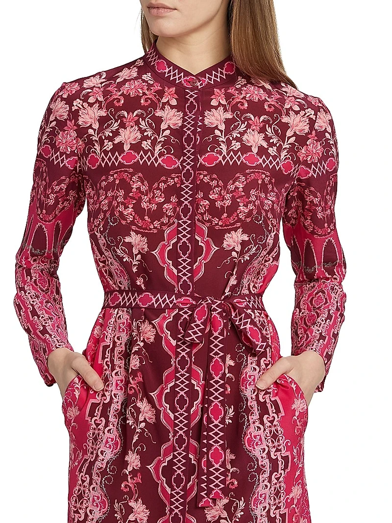 Molly D Floral Silk A-Line Midi-Shirtdress
