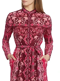 Molly D Floral Silk A-Line Midi-Shirtdress