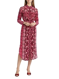 Molly D Floral Silk A-Line Midi-Shirtdress
