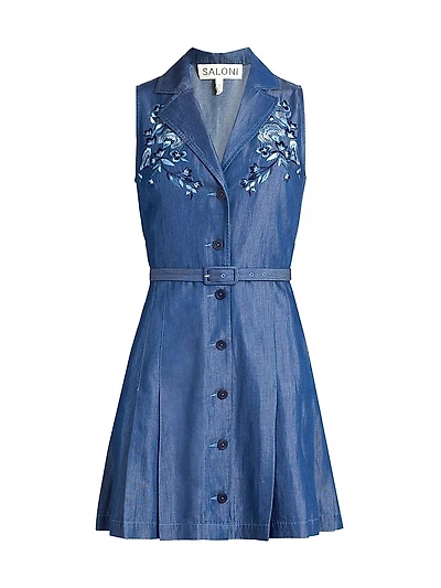 Livi Embroidery Denim Mini Shirtdress