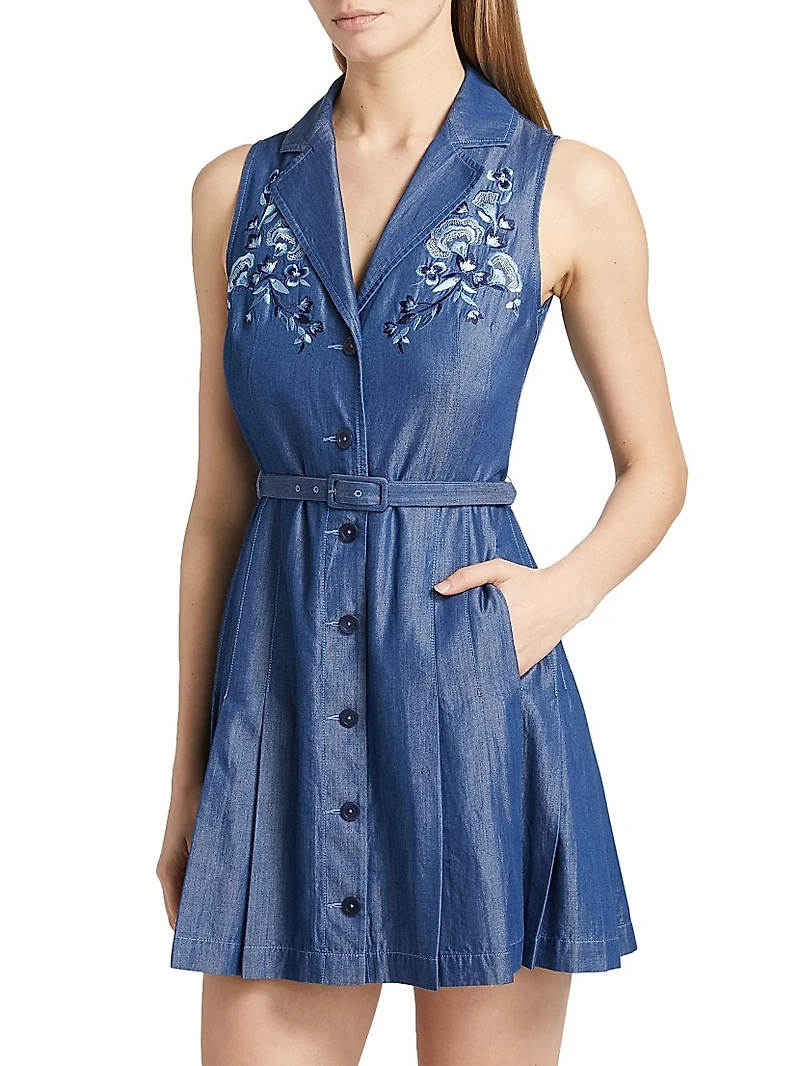 Livi Embroidery Denim Mini Shirtdress