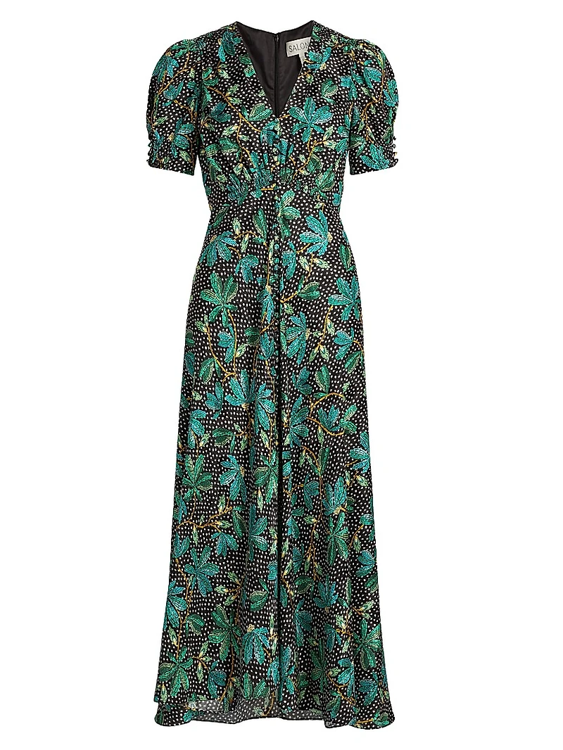 Lea Floral Silk Midi-Dress