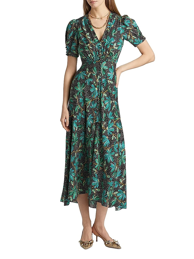 Lea Floral Silk Midi-Dress