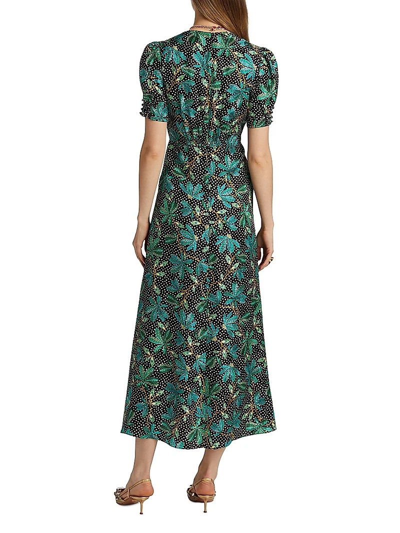 Lea Floral Silk Midi-Dress