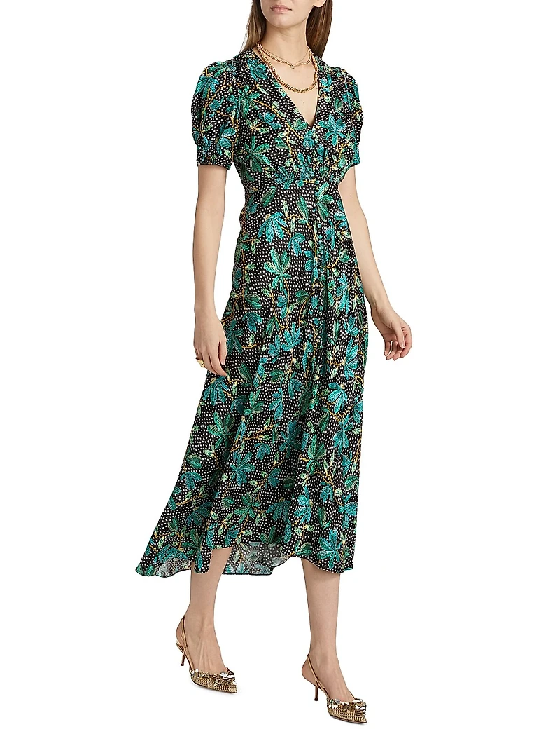 Lea Floral Silk Midi-Dress