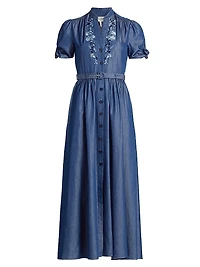 Ena Floral-Embroidered Cotton-Blend Midi Shirtdress