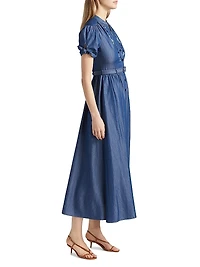 Ena Floral-Embroidered Cotton-Blend Midi Shirtdress