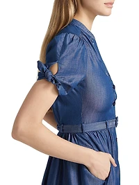 Ena Floral-Embroidered Cotton-Blend Midi Shirtdress