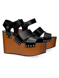 110MM Studded Leather Platform Wedge Sandals