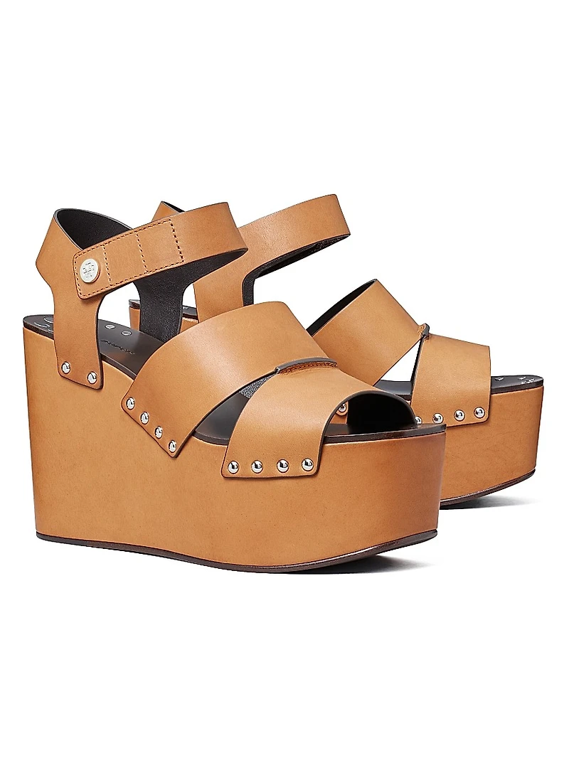 Studded 110MM Leather Platform Wedge Sandals