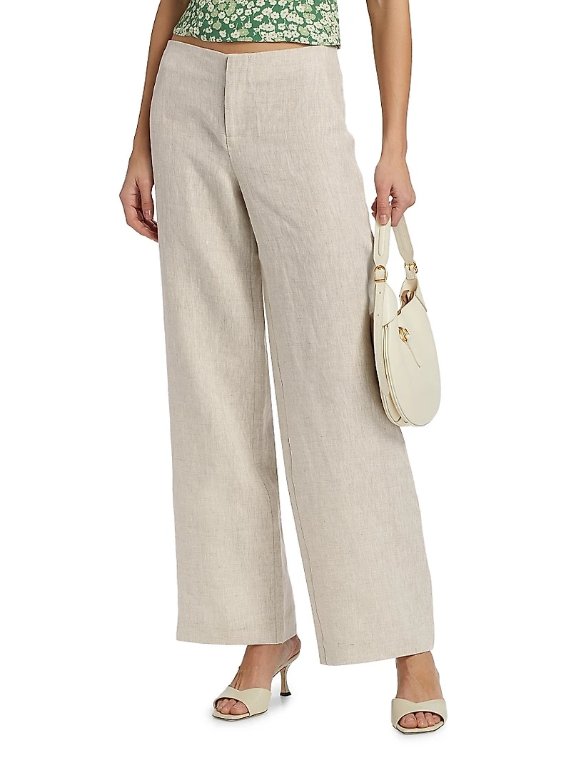 Vida Low-Rise Wide-Leg Linen Pants