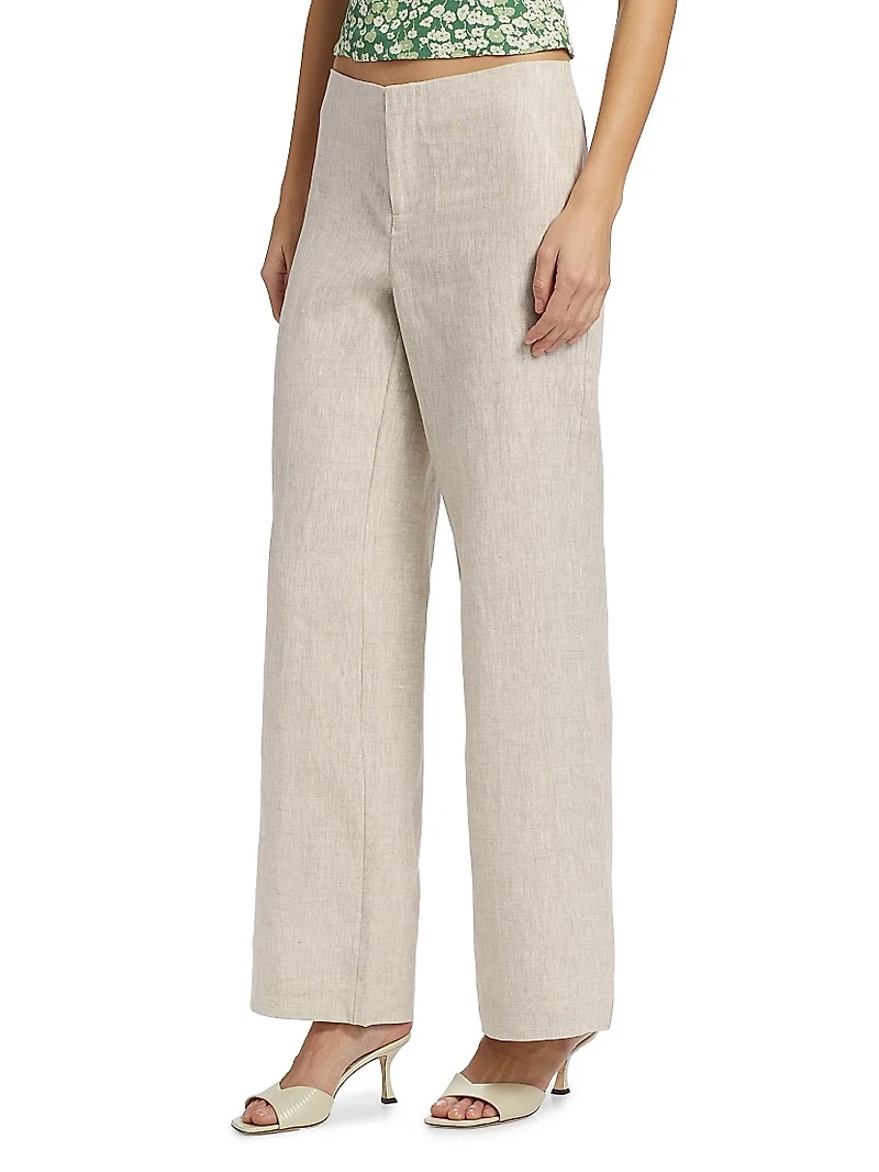 Vida Low-Rise Wide-Leg Linen Pants