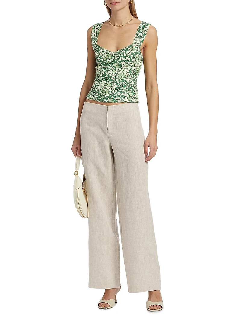 Vida Low-Rise Wide-Leg Linen Pants