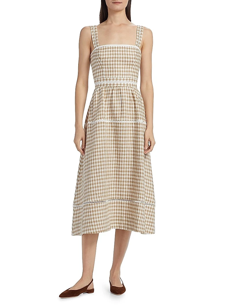 Everett Gingham Linen Midi-Dress