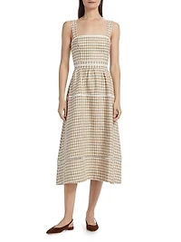 Everett Gingham Linen Midi-Dress
