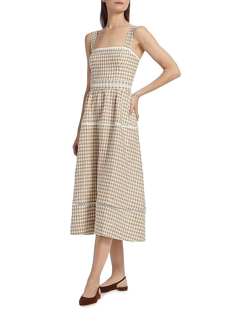 Everett Gingham Linen Midi-Dress