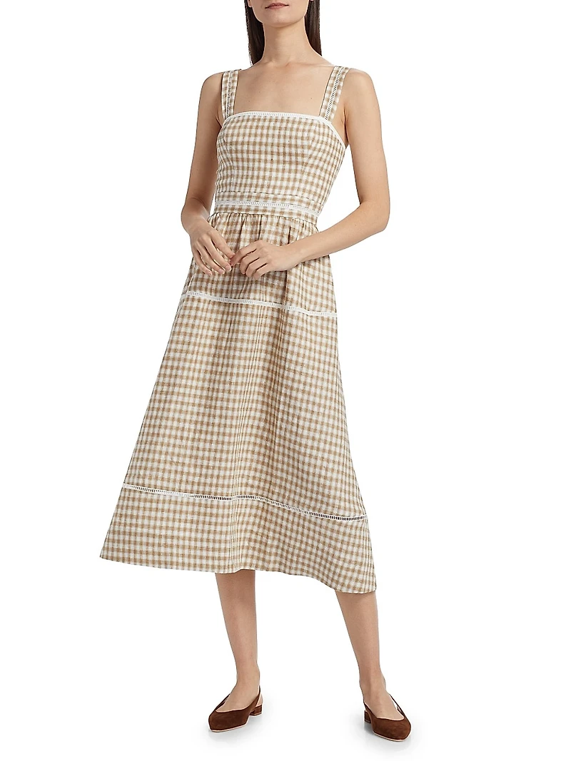 Everett Gingham Linen Midi-Dress