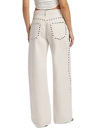 Cary Studded High-Rise Wide-Leg Jeans