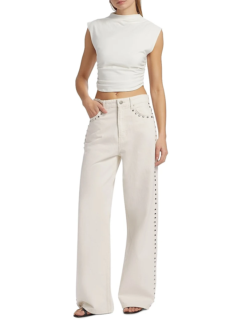 Cary Studded High-Rise Wide-Leg Jeans