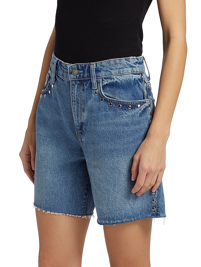 Raye Studded Mid-Rise Denim Shorts