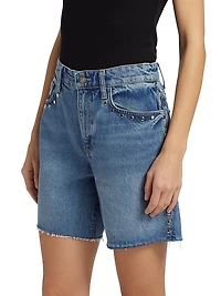 Raye Studded Mid-Rise Denim Shorts