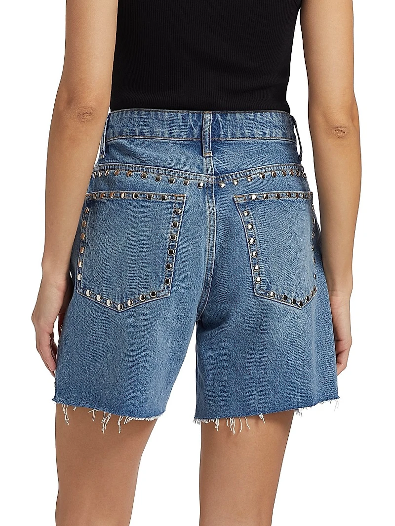 Raye Studded Mid-Rise Denim Shorts