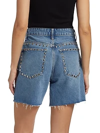 Raye Studded Mid-Rise Denim Shorts