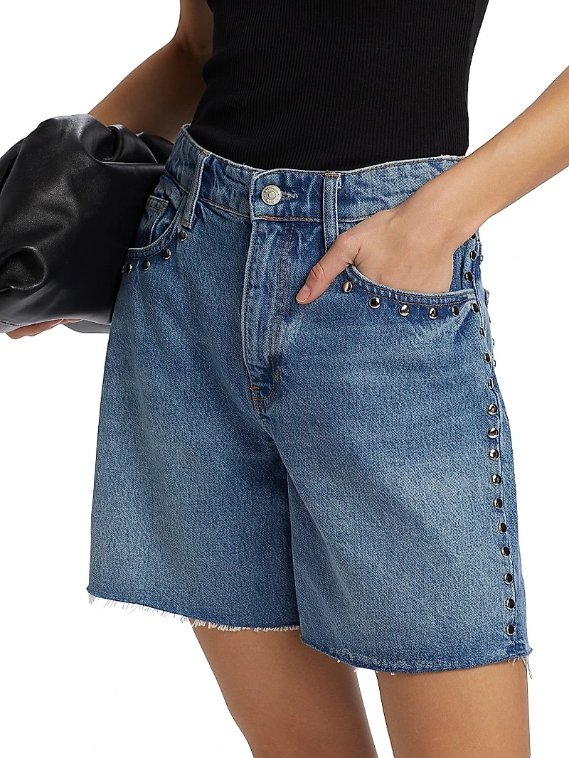 Raye Studded Mid-Rise Denim Shorts