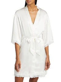 Camille Silk Lace-Trimmed Short Robe