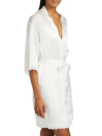 Camille Silk Lace-Trimmed Short Robe