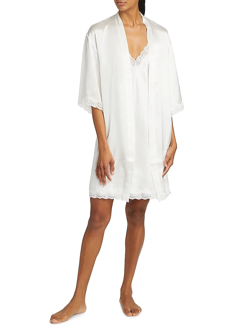 Camille Silk Lace-Trimmed Short Robe